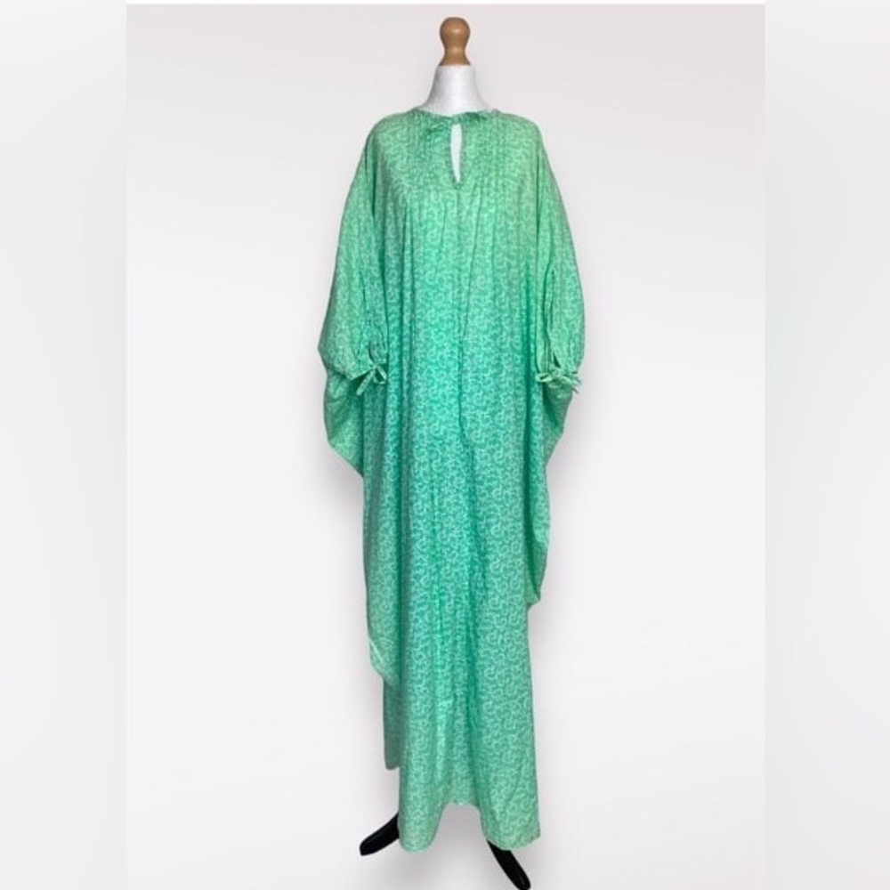Vintage 70s Laura Ashley Mint Floral 100% Cotton Caftan Rare Made in Wales UK
